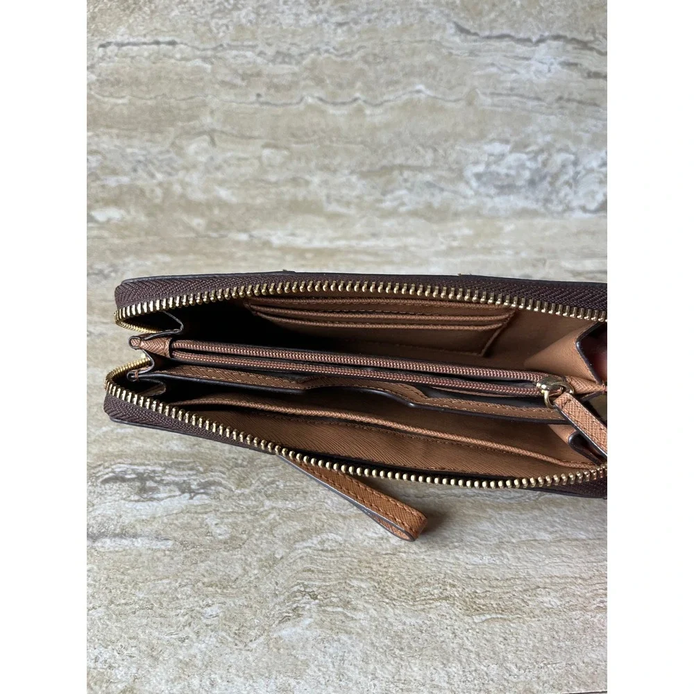 Michael Kors Wristlet Wallet Womens One Size Brown Signature Logo Zip Around